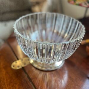 Vintage Made in Italy Pedestal Ribbed Glass Serving Bowl